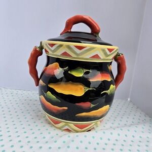 Clay Art Stonelite Caliente Cookie Jar Canister Chili Jalapeño Pepper 9 X 12